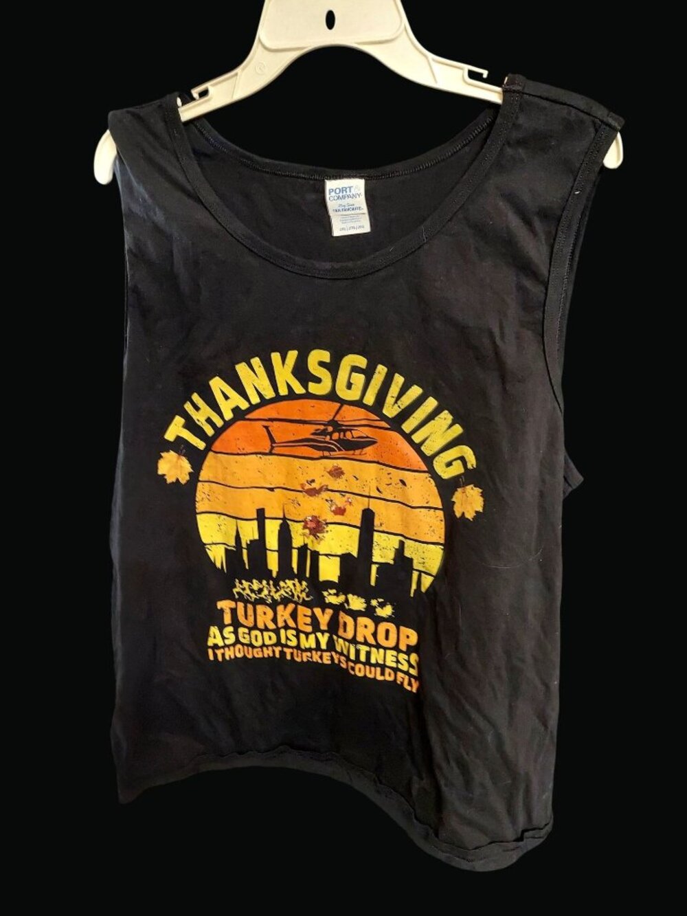 Thanksgiving Turkey Drop Graphic Tank Top Black 2XL By Port & Company CC13